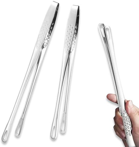 Rostfritt stål tänger kök set med 2, Mångsidig serveringstång, Kökstång, Mattänger i rostfritt stål,Grillstång,för sallad, BBQ, servering, buffé, stekbestick Matlagningsmat(silveraktig, 24cm och 28cm)
