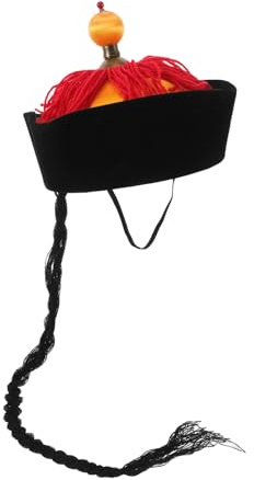 ERINGOGO Cosplay Emperor Hat with Braids and Ponytail Black Felt Chinese Costume Hat for Men Traditional Eastern Hanfu Headwear for Stage Party and Themed Photo Shoots