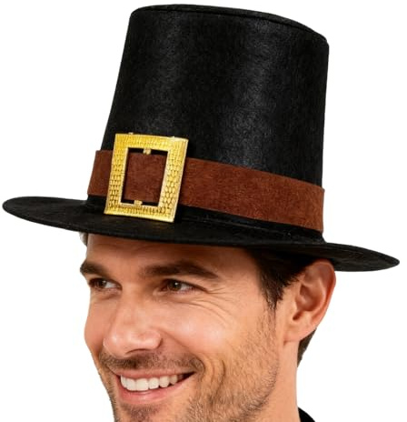 Pilgrimhatt - 25 cm svart ullhatt | Justerbar nyhet för Thanksgiving Day hatt med gyllene spänne | Cosplay Kostym Party Tillbehör för vuxna