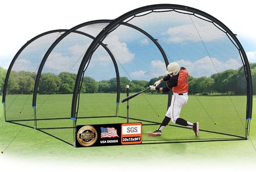 Batting Cage with Frame and Net, 13/22/30FT Baseball Batting Cage for Backyard, Baseball & Softball Hitting Cage Netting for Outdoor Hitting & Pitching Practice, Softball Baseball Cage