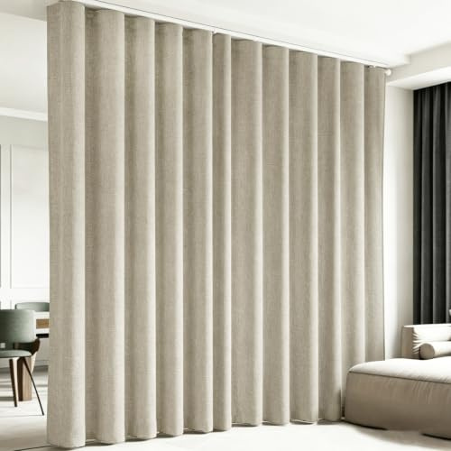 Room Divider Curtain & Flexible Ceiling Track, 100% Blackout, Linen Look | 1 panel, 100 x 96 in (254 x 244 cm), Complete Flexible Ceiling Track Kit for Bedrooms, Offices Studios