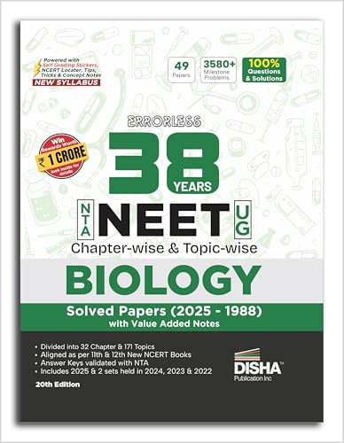 Disha Errorless 38 Years NTA NEET (UG) Chapter-wise & Topic-wise Biology PYQ (2025 - 1988) Book 20th Edition | Solved Papers | New NCERT Syllabus | Errorless Biology NEET 2026 | Value Added Notes