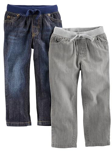 Simple Joys by Carter's Toddler Boys' Pull-On Denim Pant, Pack of 2, Grey/Denim, 4T