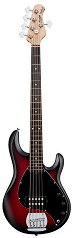 Sterling by Music Man StingRay Ray5 Bassgitarre in Ruby Red Burst Satin, 5-Saiter