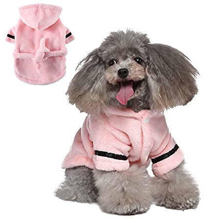 CheeseandU Dog Bathrobe for Small Dogs Winter Luxury Soft Flannel Thickened Hooded Pajamas Quick Drying and Super Absorbent Dog Bath Towel Soft Pet Nightwear for Puppy Small Dogs Cats,Pink