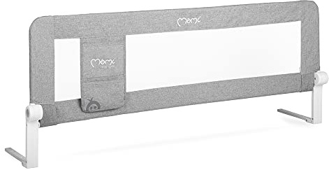 MoMi Sänggaller LEXI | 148 x 43 x 30 cm | säkerhetsbälten | låsning | öppningsjustering | förvaringsväska | enkel montering | ljusgrå