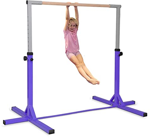Saiao Barra de gimnasia para niños, ajustable, horizontal, equipo de entrenamiento para gimnasio en casa (morado)