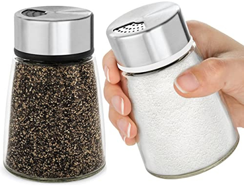 Salt and Pepper Shakers Set with Adjustable Pour Holes - Stainless Steel Spice Dispenser - Perfect for Pink Himalayan, Table Salt, Black and White Pepper