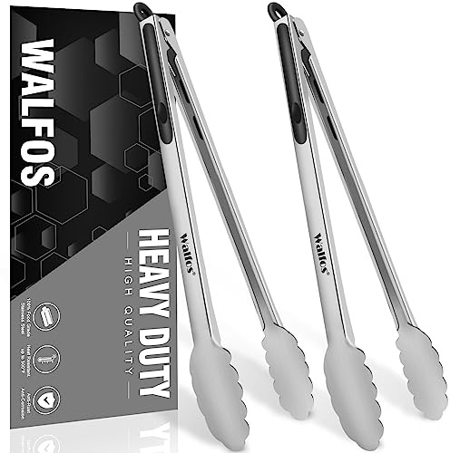 Walfos 17 Inch Extra Long Grill Tongs Set of 2, Ultimate Stainless Steel Tongs for Grilling, Cooking, BBQ/Barbecue, Buffet and Turning Food