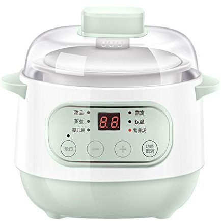 HMTE Olla eléctrica para estofado 1L Revestimiento de cerámica Olla de cocción Lenta para el hogar - La función se Puede reservar Olla de cocción Lenta para estofado, Rosa (Verde)