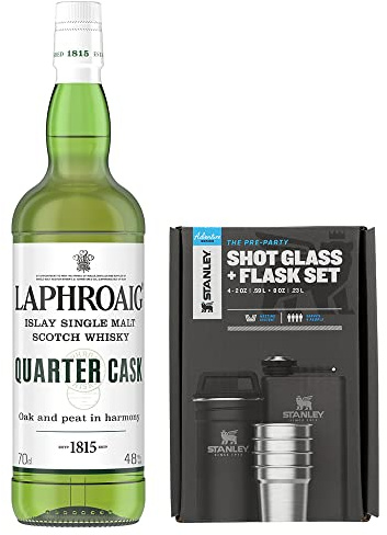 Stanley Matte Black Shot Glass (59ml) + Flachmann (236ml) | BPA-frei + Laphroaig Quarter Cask | Islay Single Malt Scotch Whisky | 48 Prozent Vol | 700ml | Bundle