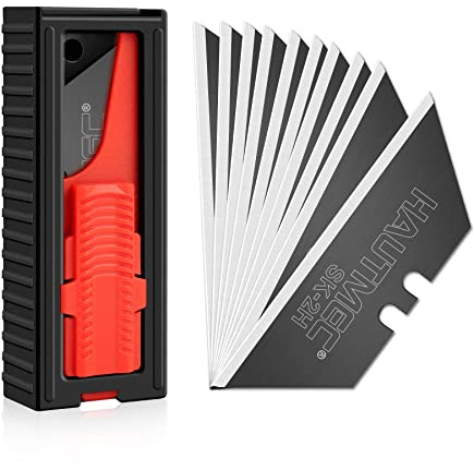 HAUTMEC Utility Knife Blades 10-Pack, Ultra-Sharp SK2H Black Rust-Resistant Blades with Safety Dispenser, Standard Size Replacement Blades for Box Cutters & Utility Knives - HT0265