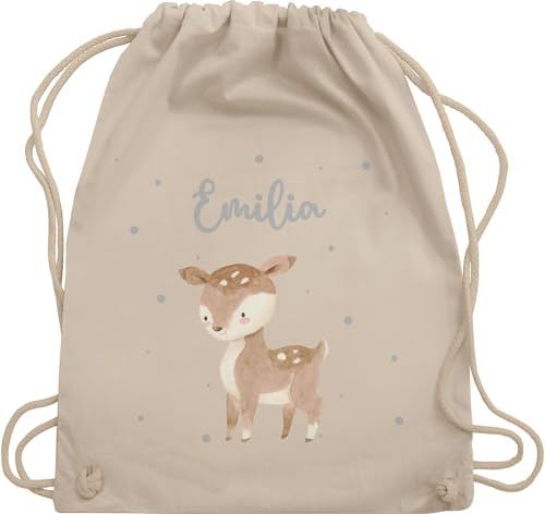 Turnbeutel Rucksack - Süßes Reh mit Namen personalisiert I - Unisize - Naturweiß - kita beutel kindergartenrucksack rehkitz name stoffbeutel turnsackerl kindergarten