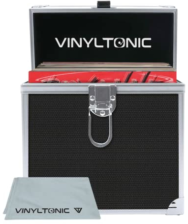 Vinyl Tonic Mallette de rangement en vinyle pour LP de 17,8 cm ou 30,5 cm avec chiffon, 3 couleurs au choix, noir, 17,8 cm