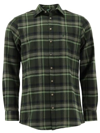 OS Trachten Herren Hemd Langarm Jagdhemd mit Haifischkragen Buanor, Größe:43/44, Farbe:Oliv