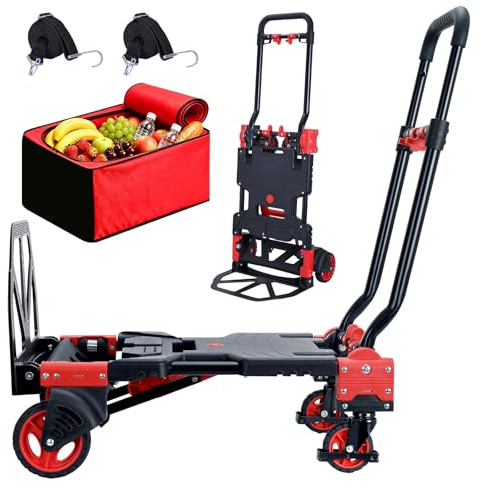 2 in 1 Hand Truck Dolly Foldable,330LB Capacity Portable Folding Hand Cart,Hand Truck Foldable with Retractable Handle,Folding Dolly Cart with Wheels for Moving