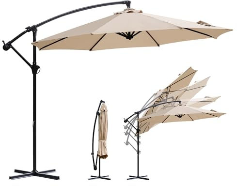 Sekey Ampelschirm Aluminium 300 cm Sonnenschirm mit Kurbel Gartenschirm Kurbelschirm mit Kurbelvorrichtung UV50+ Sonnenschutz Robust und Stabil für den Garten Taupe