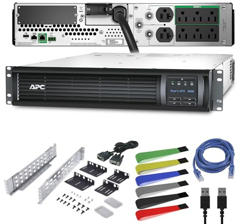 APC 3000VA Smart UPS with SmartConnect, SMT3000RM2UC Rack Mount UPS Battery Backup + Network Cable + Wire Ties
