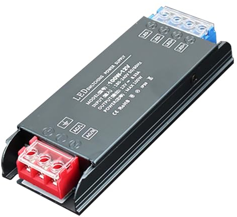 Transformador LED 12 V 100 W, transformador AC 230 V a CC 12 V 8,3 A, transformador de baja tensión, fuente de alimentación extrafina para tiras, controladores, lámparas
