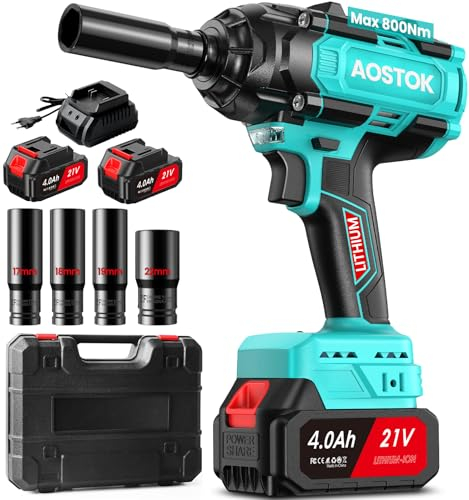 Professional Akku Schlagschrauber (Li-Ion, 21V 8000mAh große Batterie , 800 Nm, 3-Gang-Getriebe, Bürstenloser Motor，Schnellladegerät) Elektro Schlagschrauber für Haus und Auto Cordless Impact Wrench