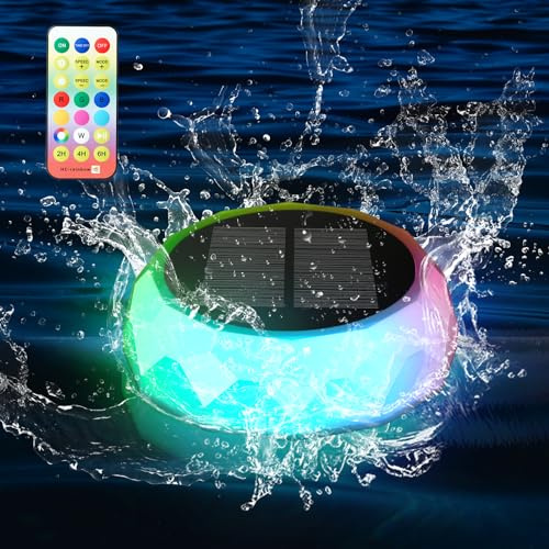 flintronic 1PCS Luz Solar Flotante para Piscina, Iluminación RGB con Cambio de Color para Piscina con Mando a Distancia, Luz Solar para Piscina IP68 Impermeable, Multicolor, para Bañera, Spa