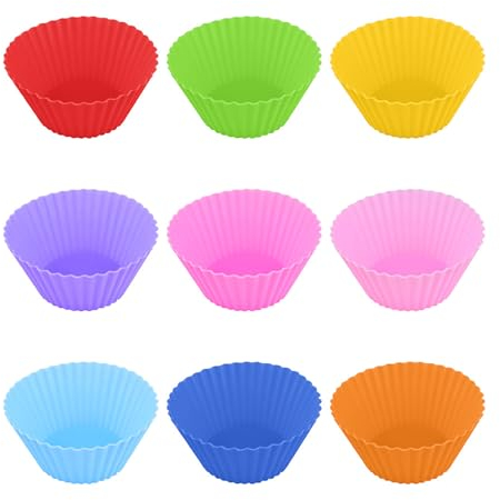 9 PCS Silicone Muffin Cupcake Cases, DDUP 7cm Reusable Cupcake Molds, Easy to Clean, Non-Toxic,Non-Stick for DIY Baking Bread Muffin Cakes Desserts Ice Cream Pudding Jelly Daily Use - Multi Colour