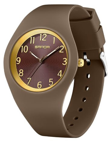 Forrader Orologio da donna impermeabile, orologio sportivo da donna, con quadrante grande e cinturino in silicone morbido, orologio semplice per adolescenti e infermiere (caffè)