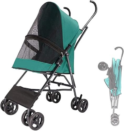 Hundebuggys für kleine Hunde, Schirmstruktur, leichter Haustierbuggy für Katzen, Transportbox für Welpen und Kätzchen, atmungsaktive Hundekinderwagen für kleine Hunde (grün) (grün)