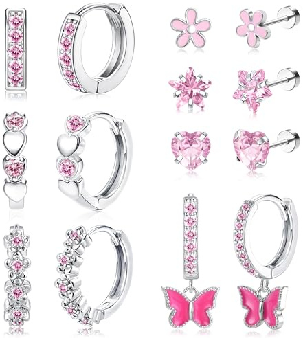 Diamday Pendientes hipoalergénicos para niñas y mujeres, de acero inoxidable quirúrgico, con rosca, para orejas sensibles, aretes para niños, aretes lindos para niñas, Circón Cobre chapado en oro