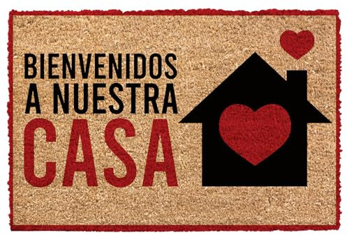 HERSIG - Felpudo Coco | Felpudo Original Rectangular Bienvenidos casa Rojo - 60x40 cm