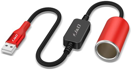 J&D Cavo Convertitore USB A Maschio a Presa Accendisigari 12V Femmina, 30 cm, Adattatore 12V 18W, Compatibile con Dash Cam, GPS, Strisce LED Auto, Rosso