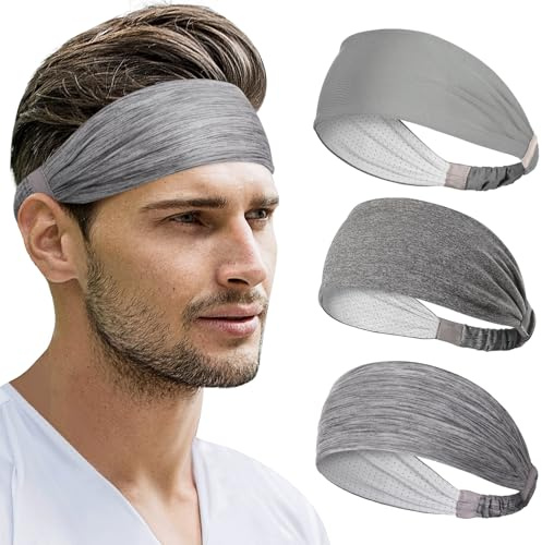 Beister sport pannband för män kvinnor (3-pack), elastiska halkfria svettband