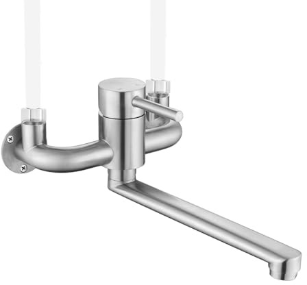 Tondiy Wasserhahn Wandmontage für Garage/Waschküche, Wandarmatur Küche mit 1/2 Zoll Anschluss nach oben, Einhebelmischer Armatur auf Wand mit drehbar, Matt