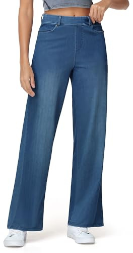 THE GYM PEOPLE Jean ample à enfiler pour femme - Extensible - Tendance - Décontracté - Droit - Avec poches, bleu jean, Taille XL