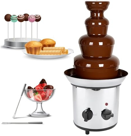 Chokladfontän, elektrisk chokladfontän, fontän, med varm smältgrytbas, avtagbar, kapacitet varm choklad kapacitet festfontän, för nachost, sås, likörer