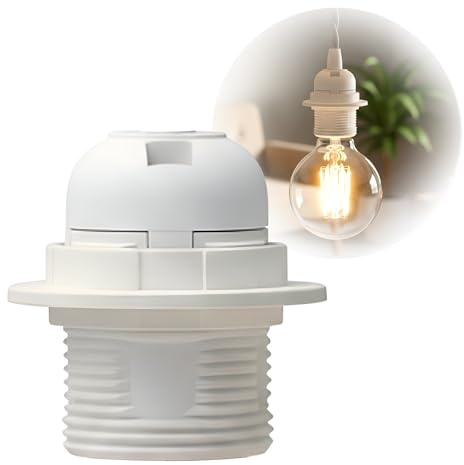 Lamp Holder White Plastic E27 Threaded Light Socket with Lamp Shade Ring for Table and Floor Lamps Medium Base Screw Fitting Ideal for Light Bulb Holder