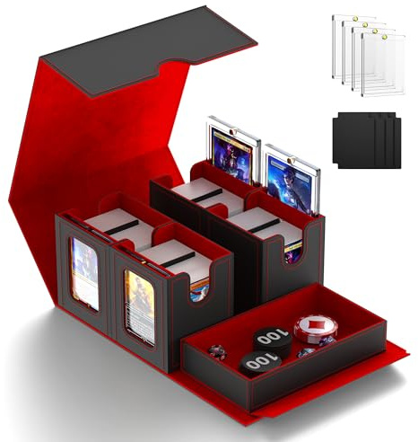 Commander Deck Box per MTG,5 in1 1400+ organizer per carte con vetrina Commander, coperchio rimovibile Magic, vassoio per dadi, custodia per carte sportive TCG PTCG YugiOh (rosso)