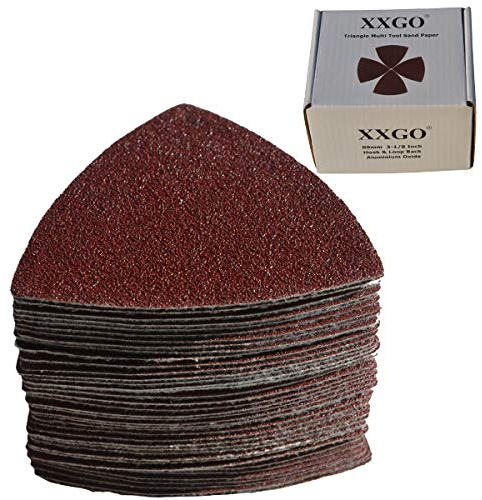 XXGO 55 Pcs Triangle 80mm Oscillating Multi Tool Sanding Paper Sheets | Hook & Loop , Assorted Grits , Best for Wood Sanding