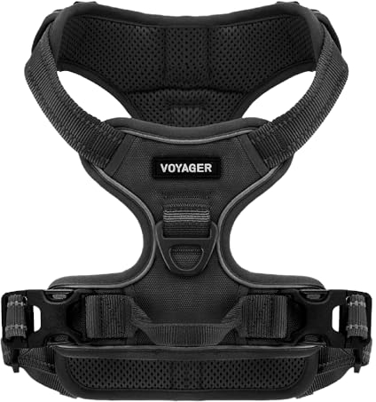 Voyager Von Best Pet Supplies – verstellbares Hundegeschirr mit 3M reflektierender Technologie, kein Ziehen, Schwarz, Größe L