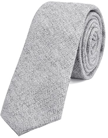 DonDon Herren Krawatte 6 cm Baumwolle grau-weiß Fischgrätenmuster