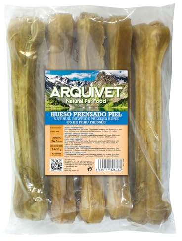 Arquivet, Hueso prensado piel de vacuno, Snacks para perros, Chuches para perros, Golosinas para perros, Treats para perro deliciosos, 26,5 cm, Bolsa 5 uds,