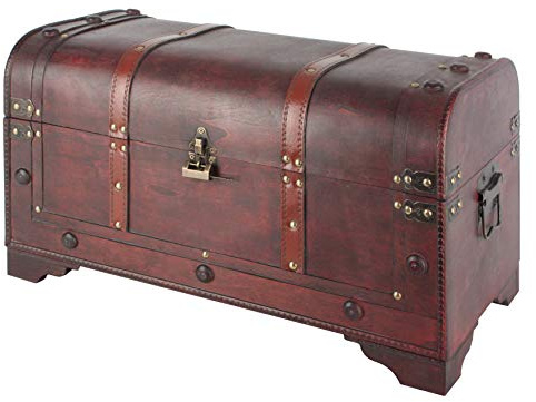 Bingo-Shop Schatztruhe Schatzkiste Holz 54 x 28 x 31cm Mit Deckel Verschluss Piratenkiste Geschenk-Box Verschließbar Aufbewahrungsbox Holztruhe Geldtruhe Vintage-Look