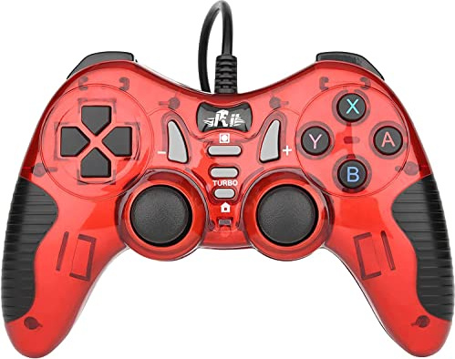 Gaming Wired Gamepad Controller Rii GP500 für PC Windows 98 XP 7 8 10 Spiele Playstation 3 STEAM Gaming mit Joystick Dual Vibration Asymmetrisch USB Joy Pad Handler (TURB 12 Fire Buttons 4 AXLS)