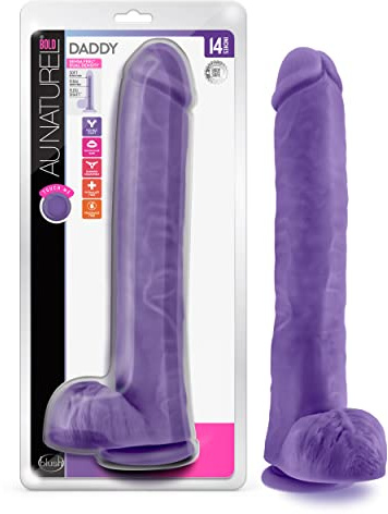 Blush Novelties Au Naturel Bold Daddy Realistischer 14-Zoll-Saugnapf-Harness-kompatibler FlexiShaft Sensa Feel-Dildo, Sexspielzeug für Männer, Frauen, Paare, Lila