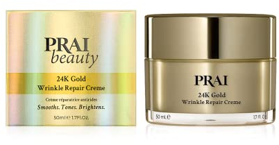 PRAI 24k Gold Caviar Wrinkle Repair Creme 50ml - Intensive Real 24K Gold - Advanced Anti-Ageing Anti-Wrinkle Skincare - Hydrates, Firms, Brightens Skin - With Hyaluronic Acid, Peptides & Sunflower Oil