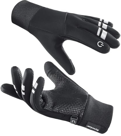 TEMEI Winter Warm Gloves, Thin Windproof Waterproof Thermal Non-Slip Palm, Flexible Touch Screen Finger for Men and Women Cold Weather Cycling,Driving,Hiking,Running (Black, Medium)