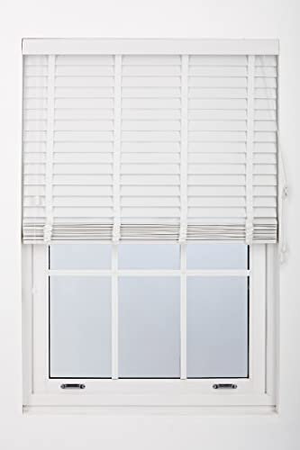 FURNISHED Blinds Window Venetian Made to Measure 50mm White Faux Wood Blind, 160W x 150H cm