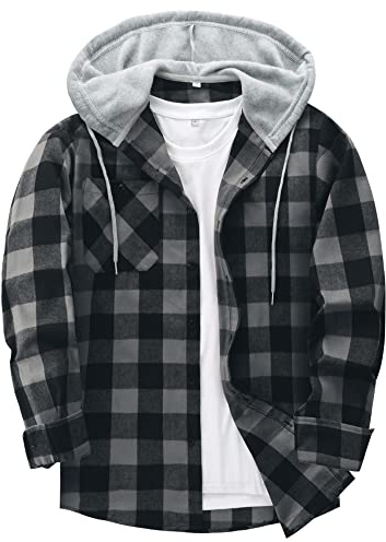 SwissWell Camisas Franela para Hombre Manga Larga Camisa a Cuadros con Capucha Camisa de Trabajo Leñador con Bolsillo