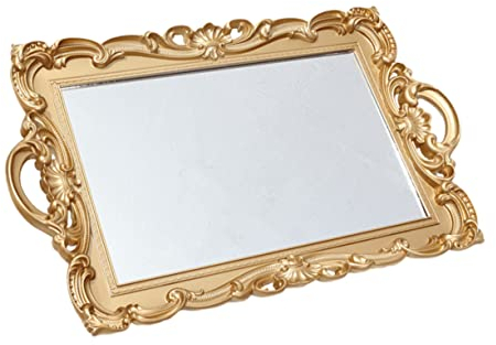 Mobestech Portafoto Maniglia Per Il Trucco Con Specchio Bagno Tavolo Decorativo Comò Vintage Piatto Da Dessert Piatto Caffè Vassoio Da Portata Profumo Per La Casa Decoro Vanità