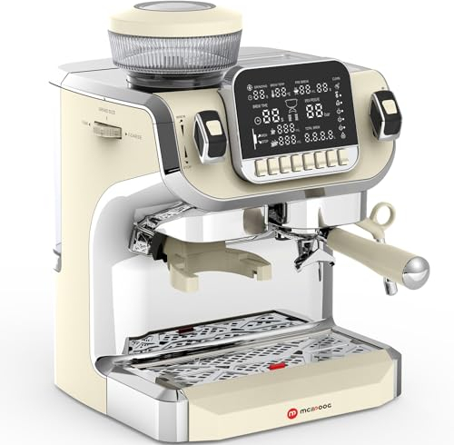 Mcilpoog TC520 Machine à expresso avec mousse à lait, Machine à café semi-automatique avec broyeur, Machine à café expresso facile à utiliser avec grand écran de 6 pouces, pompe à pression de 15 bar